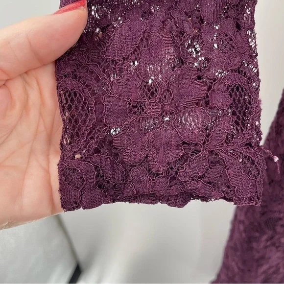 Dana Buchman Wine Colored Lace Lined Long Sleeve Mini Zip Back Scoop Neck Dress - Picture 3 of 10